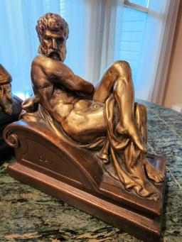 Antique metal clad nude male and female NIGHT & DAY bookends