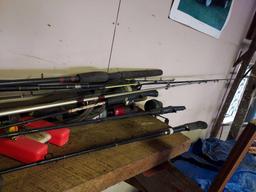 Assortment of Fishing Rods & Fishing Supplies
