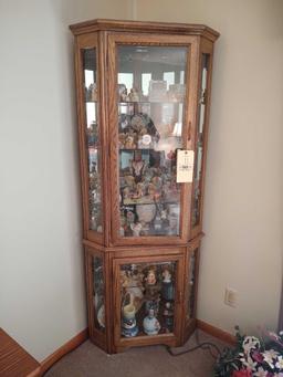 Oak Lighted Corner Curio Cabinet