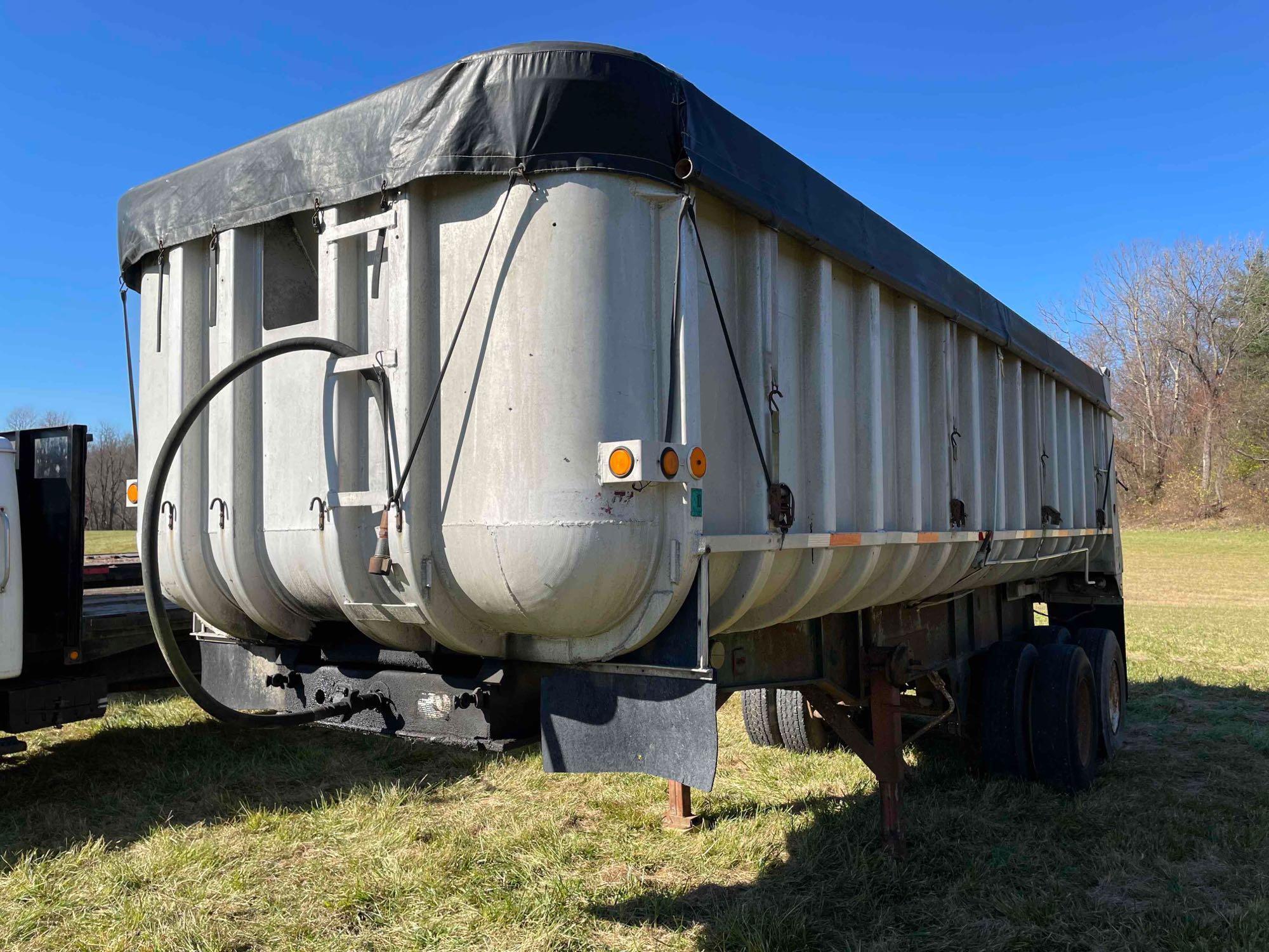 1979 Fruehauf alum. semi dump trailer 24 ft. tandem axle, rollover tarp