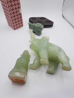 (3) jade / jadeite carvings: wax seal and elephant