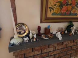 Contents of Fireplace Mantle - Glass Figurines, Small Decor, Candleholders, & more