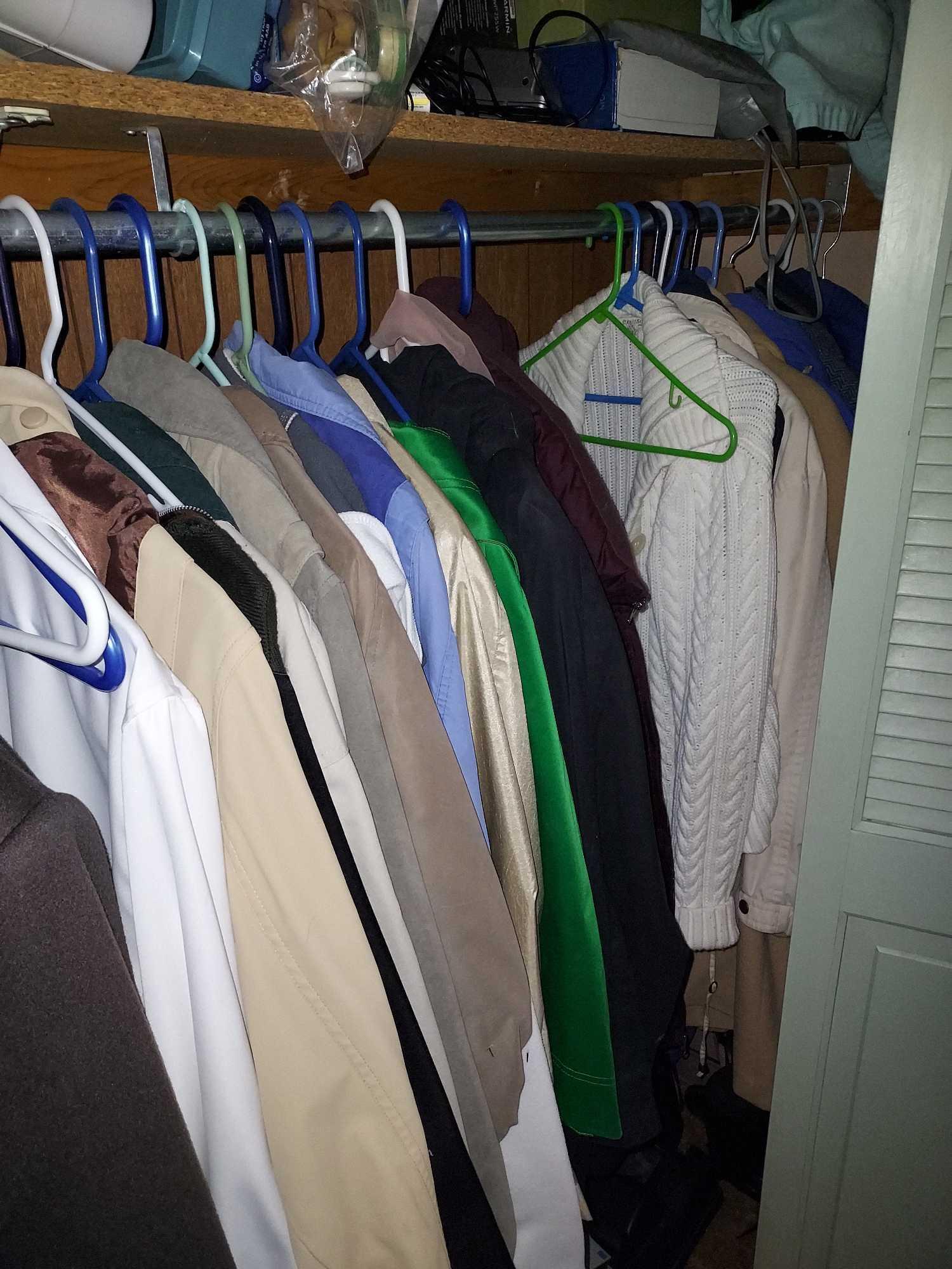 Contents of Dining Room Closet - Clothes, Electronics, Cassettes, & more