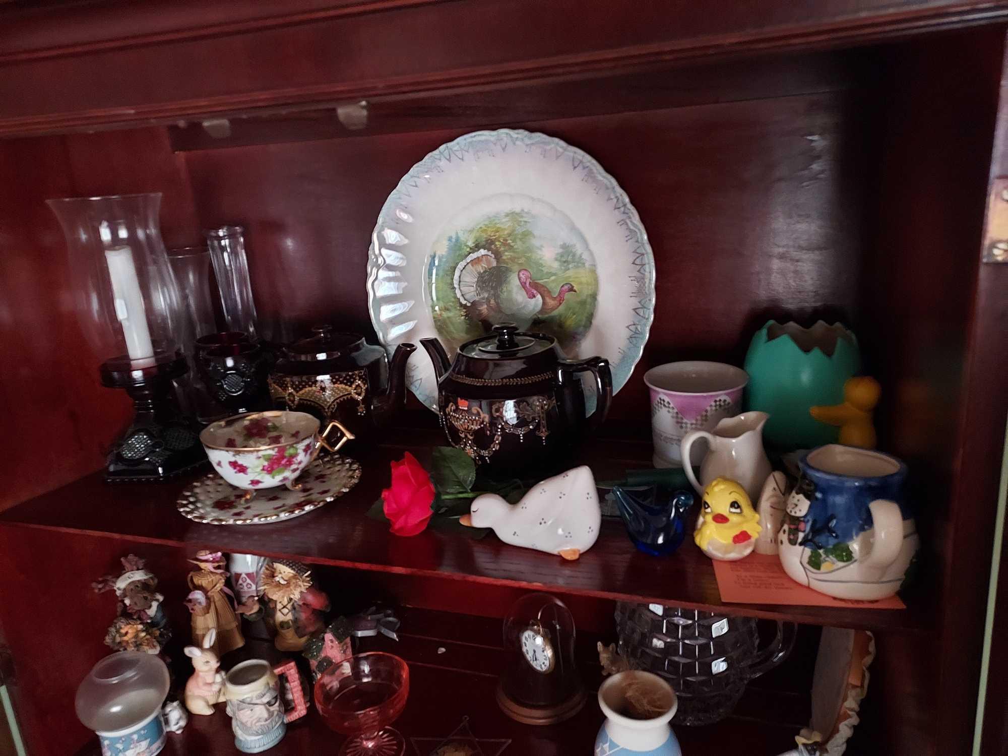 Contents of Curio Cabinet - Glassware, Glass Decor, Small Decor, Placemats, & more