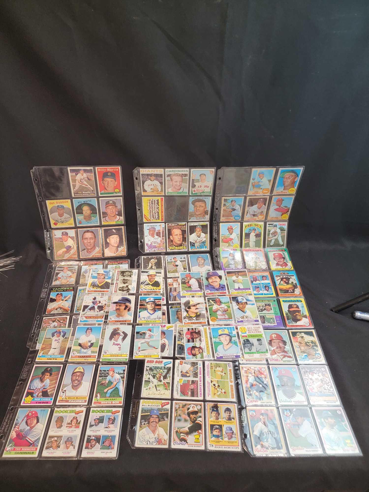 11 pages of Baseball cards HOFers RCs 1957 to 1979