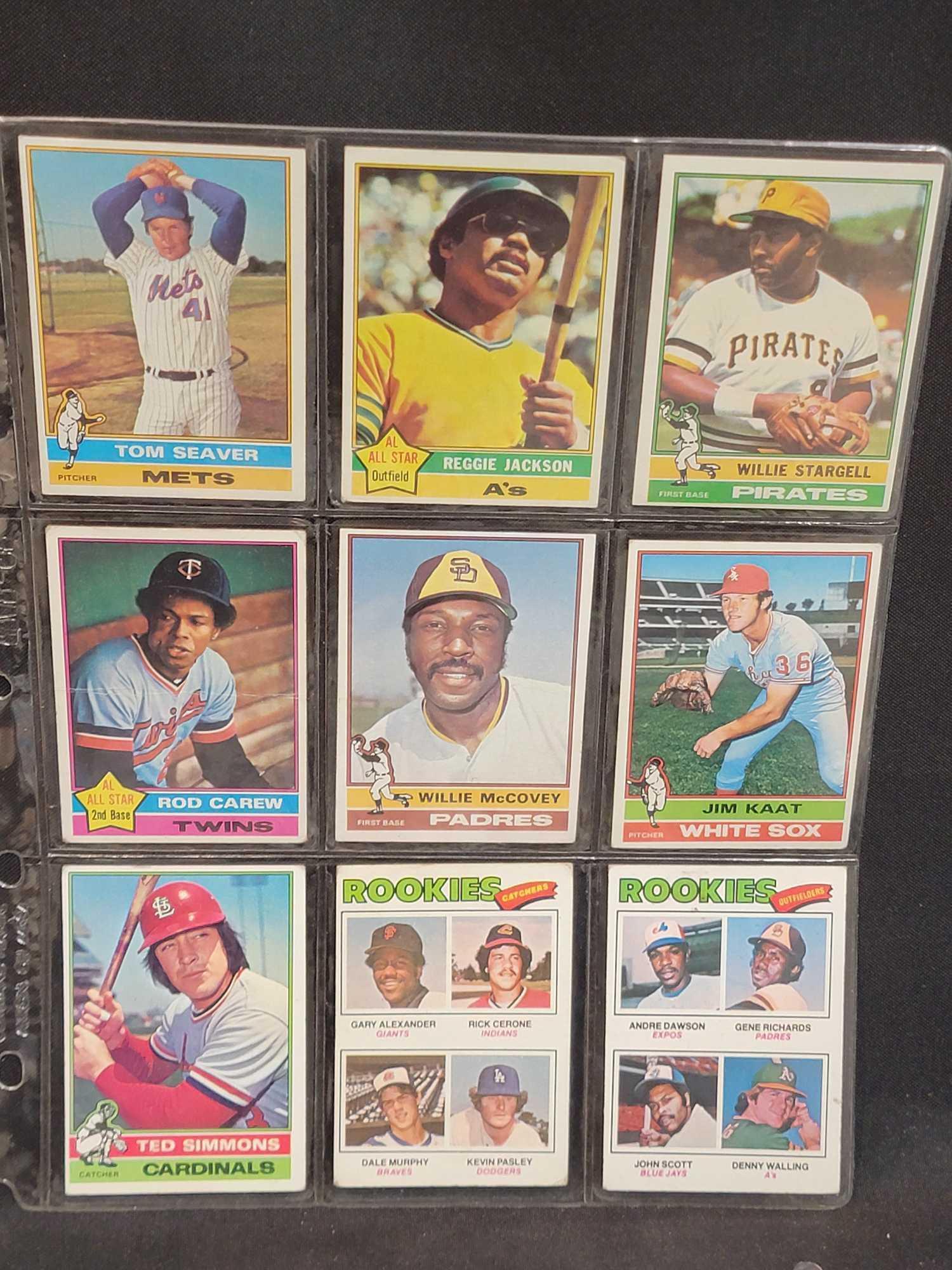 11 pages of Baseball cards HOFers RCs 1957 to 1979