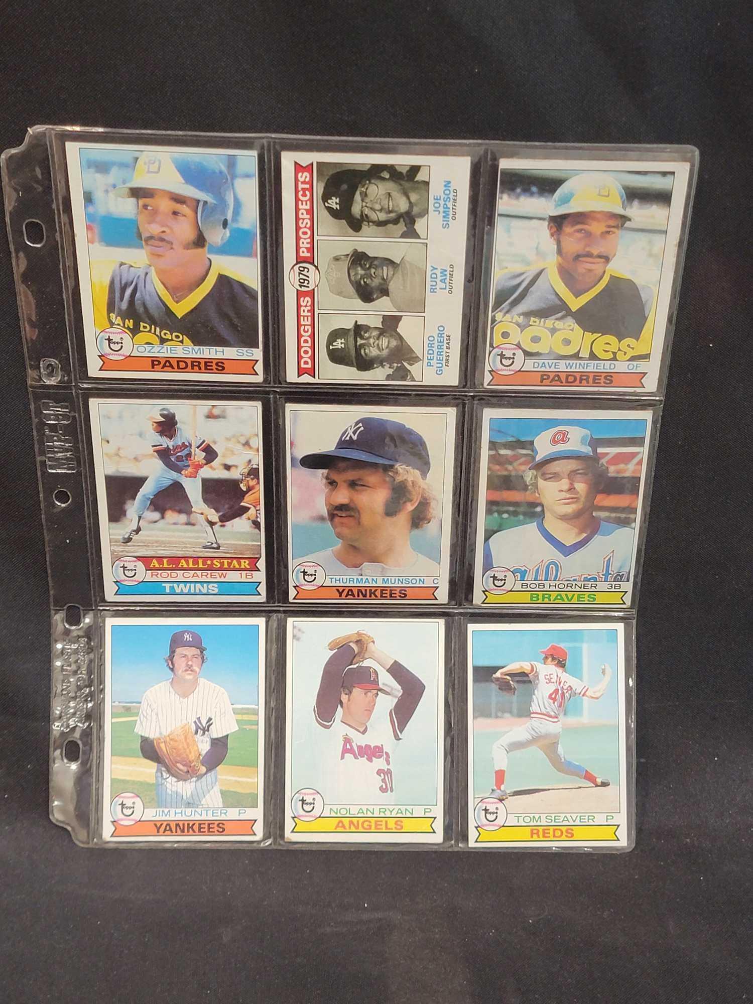 11 pages of Baseball cards HOFers RCs 1957 to 1979