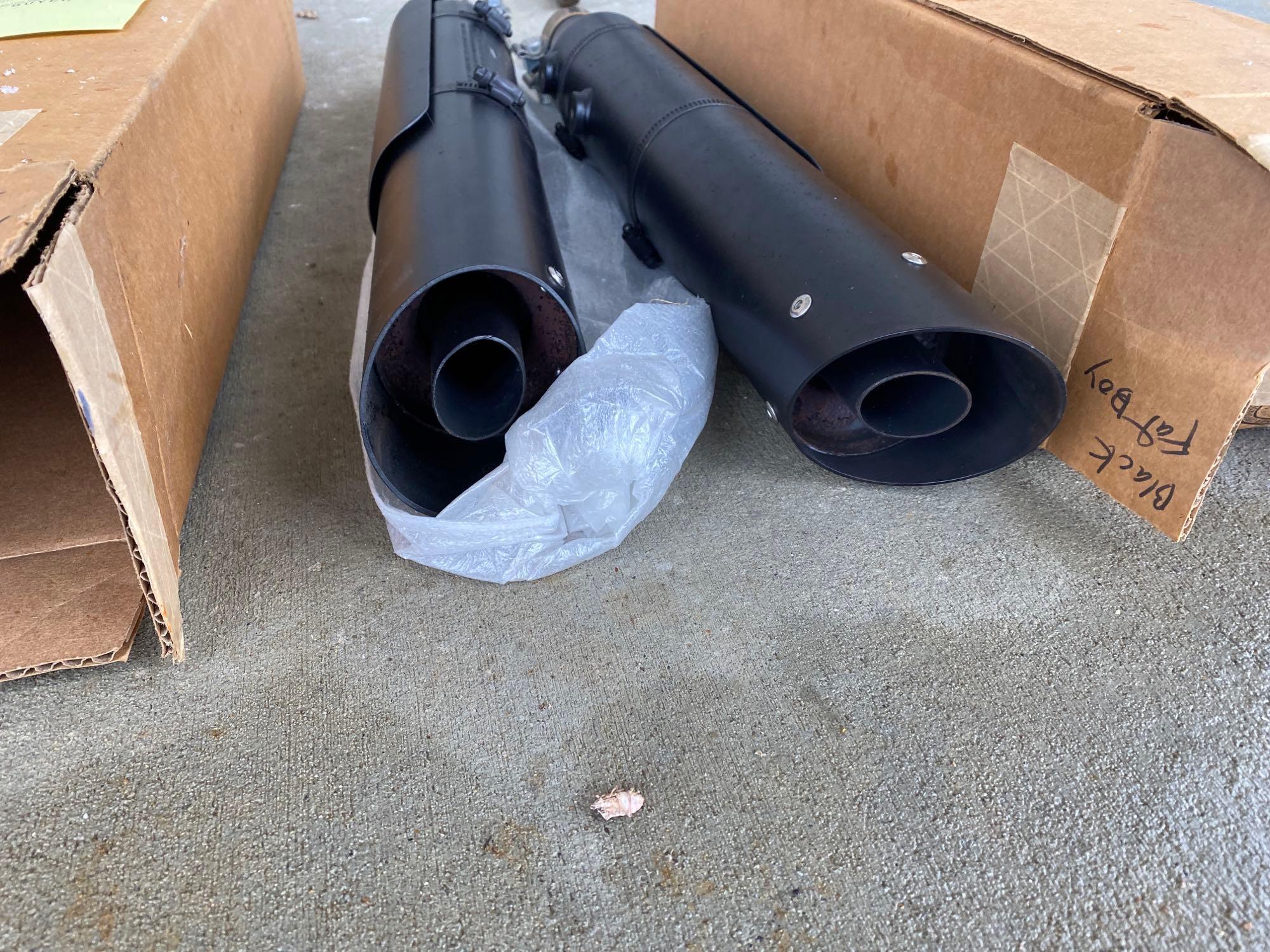 Flat Black Harley Fat Boy Exhaust Muffler