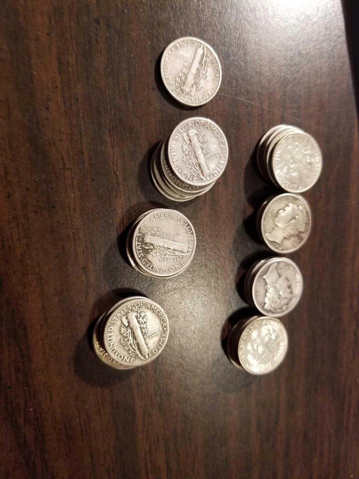 Silver dimes, mostly mercury, bid x 36