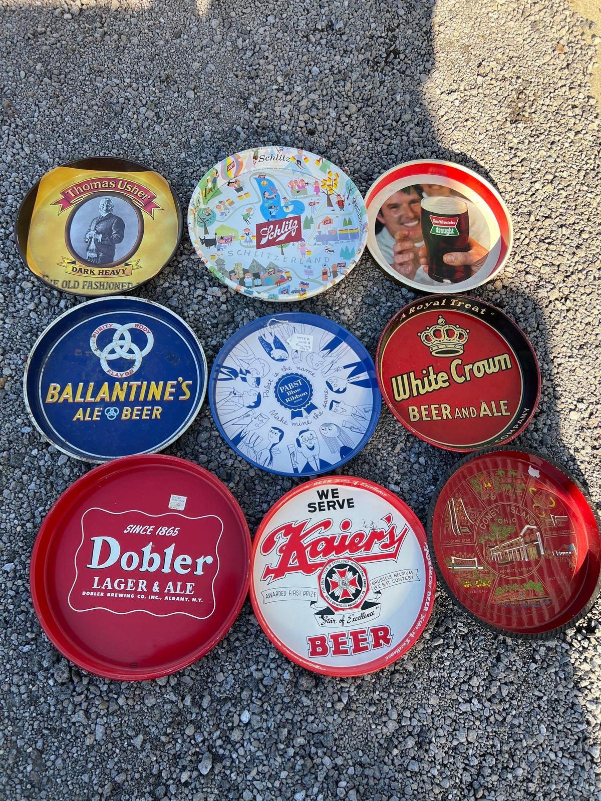 (9) Vintage Metal Beer Trays