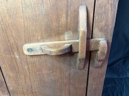 Pine wall hanging cupboard with wood latch