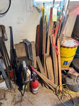 Barrels, Wood Stakes, Pitch Fork, Extinguishers