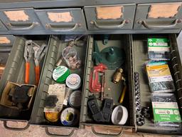 Vintage 18 Drawer Metal Cabinet with Tools and Hardware