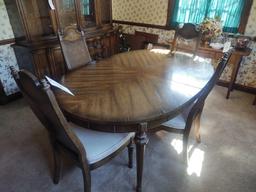Dining Table w/ 6 Cane Back Chairs and Extra Leaves