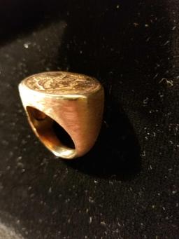 14k yellow gold man's ring with an 1880 US $5 gold coin.