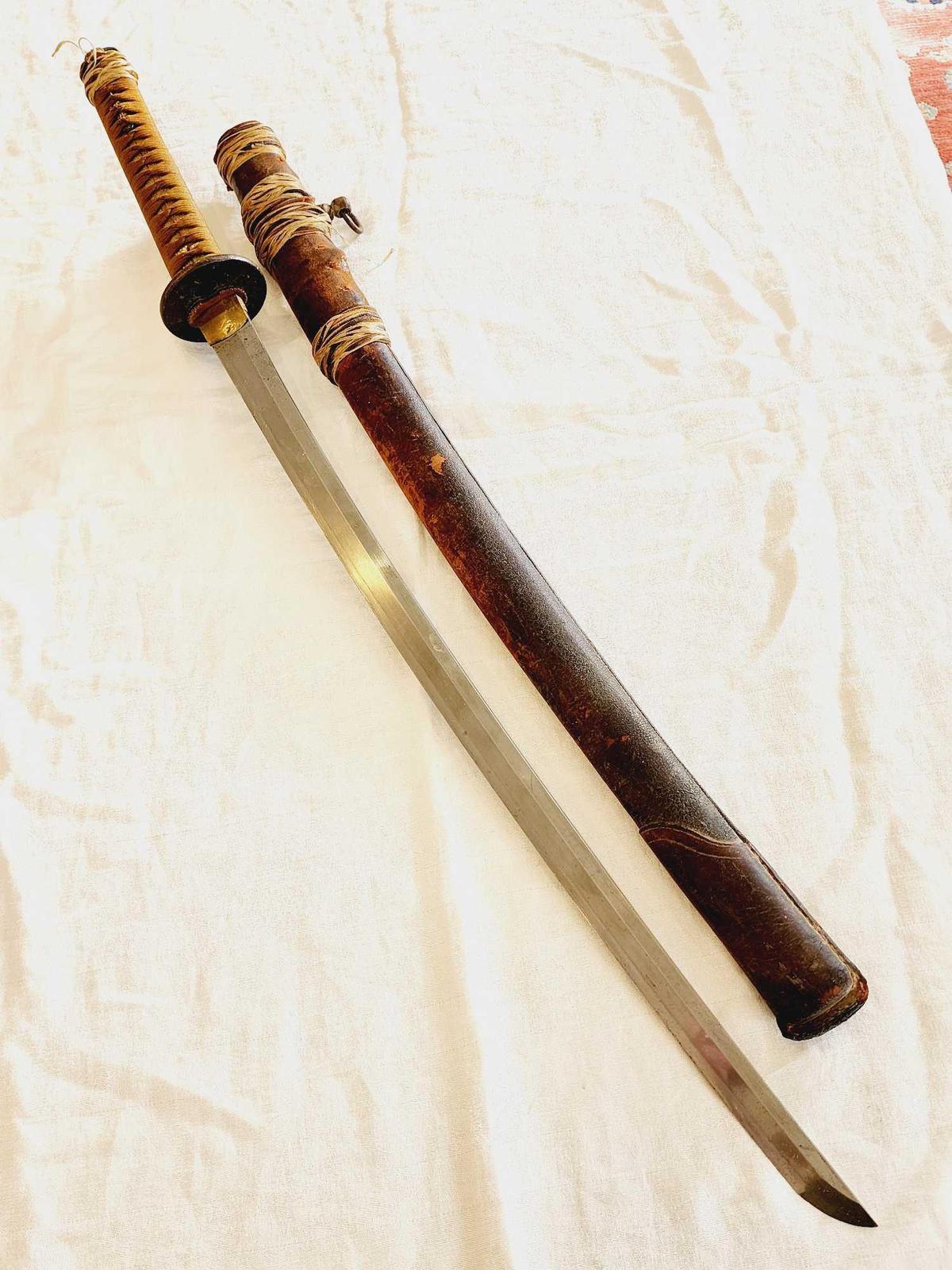 Antique Japanese Samurai sword w/ Tsuba & scabbard
