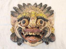 Asian carved wooden dragon face mask