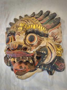 Asian carved wooden dragon face mask