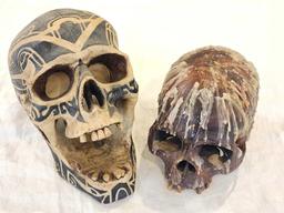 (2) skulls, cast resin and plastic