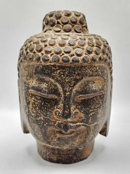 Old style Buddha head, carved stone, fragment