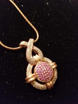 14k gold necklace, pendent with small diamonds, 18.1 grams