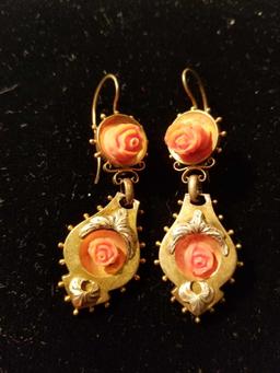 Unmarked pair of rose earrings