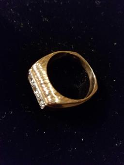 14k yellow and white gold three diamond ring