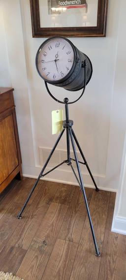 Stage lighting style tripod battery op clock