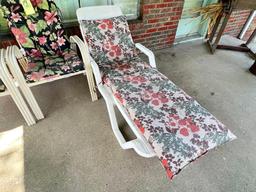 Cushion Metal Patio Chairs and one Plastic Lounge