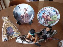 Indian themed collector plates and figures