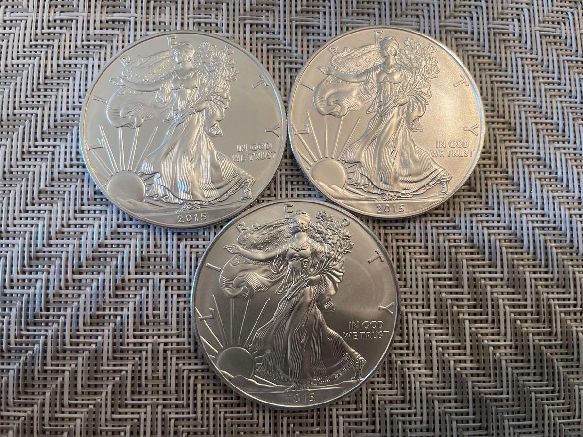 (3) 2015 silver eagles