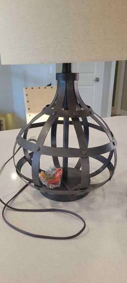 Metal base table lamp, artifical plants, glass candle holders