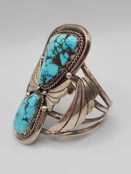 Impressive vintage Native American Indian turquoise & sterling silver bracelet