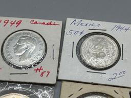 Assorted World Coins, Silver, Canadian, Mexican