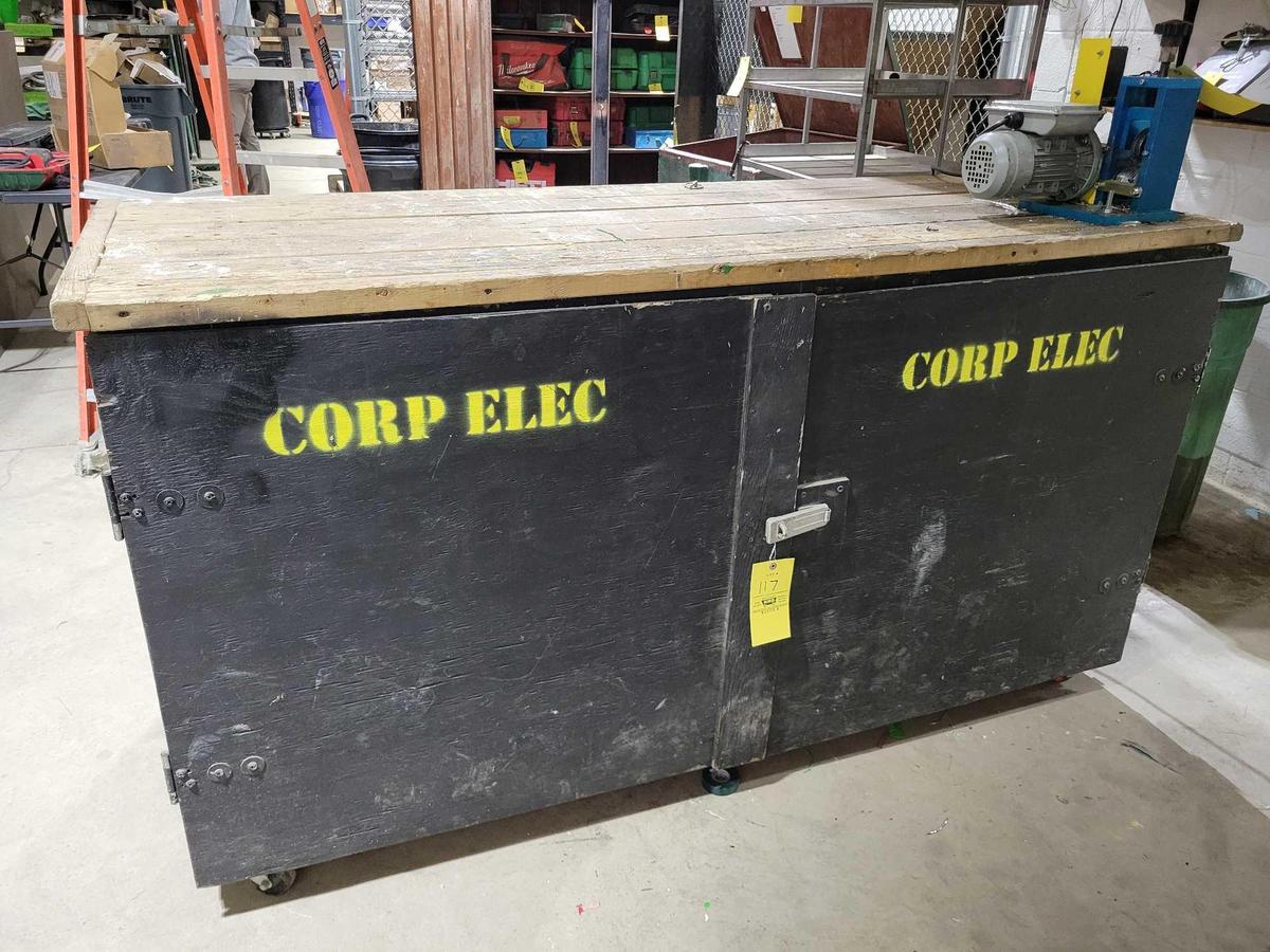 Wooden Work Bench on Casters