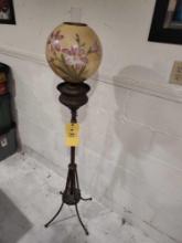 Early Oil Lamp Organ Hand Painted Brass Adjustable 62 " tall