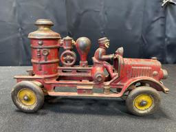 Cast iron toy fire truck, 8" long x 5" tall