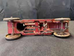 Cast iron toy fire truck, 8" long x 5" tall