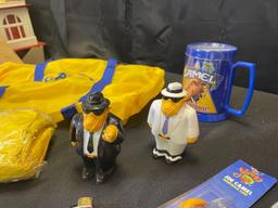 Camel gym bag, hat, mug, salt and pepper shakers, matches, lure, lighter, player cards