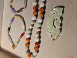 5 pcs of 14k gold and multi color jade jewelry
