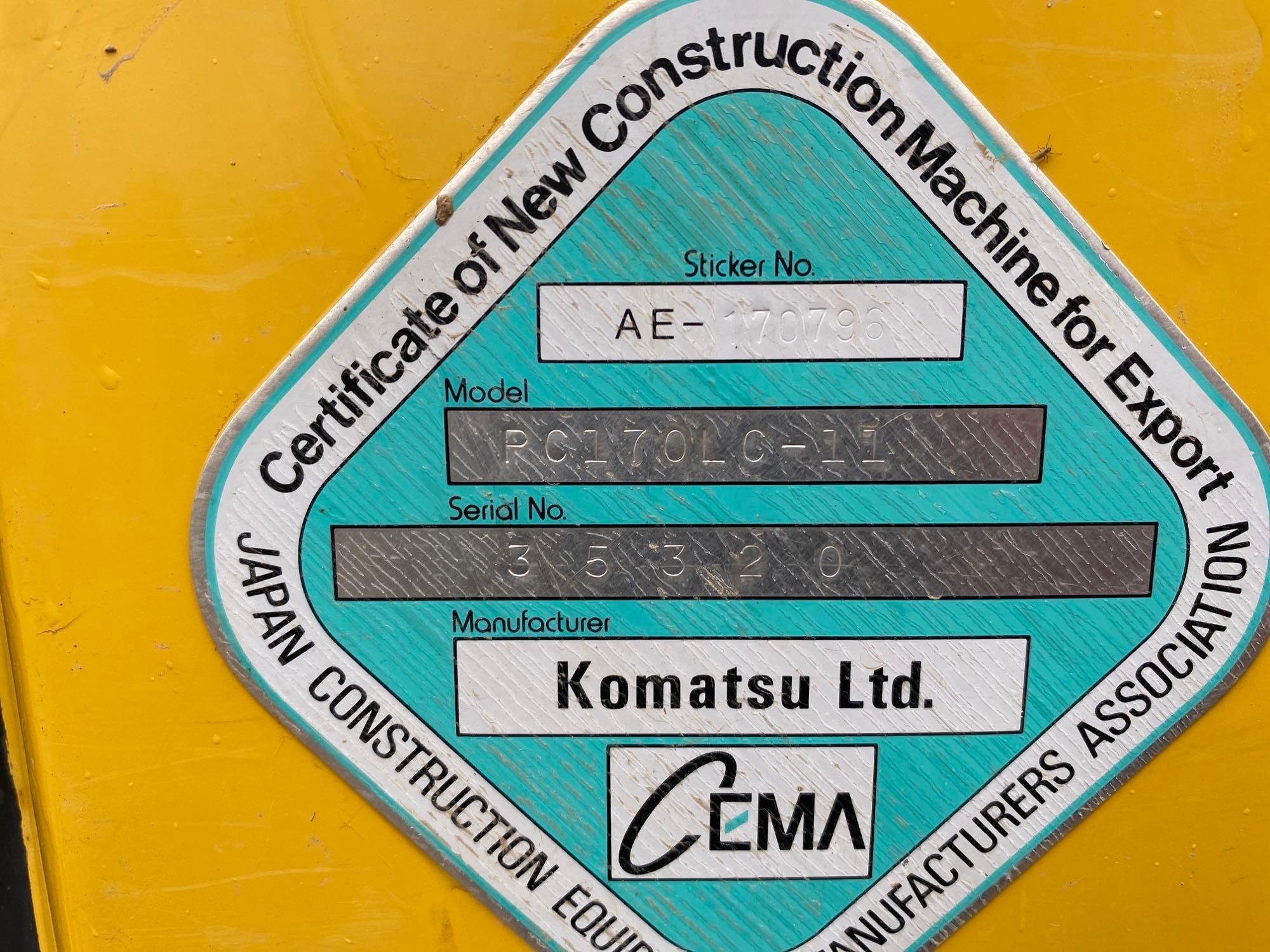 2017 Komatsu PC170 LC-11 Excavator, one owner