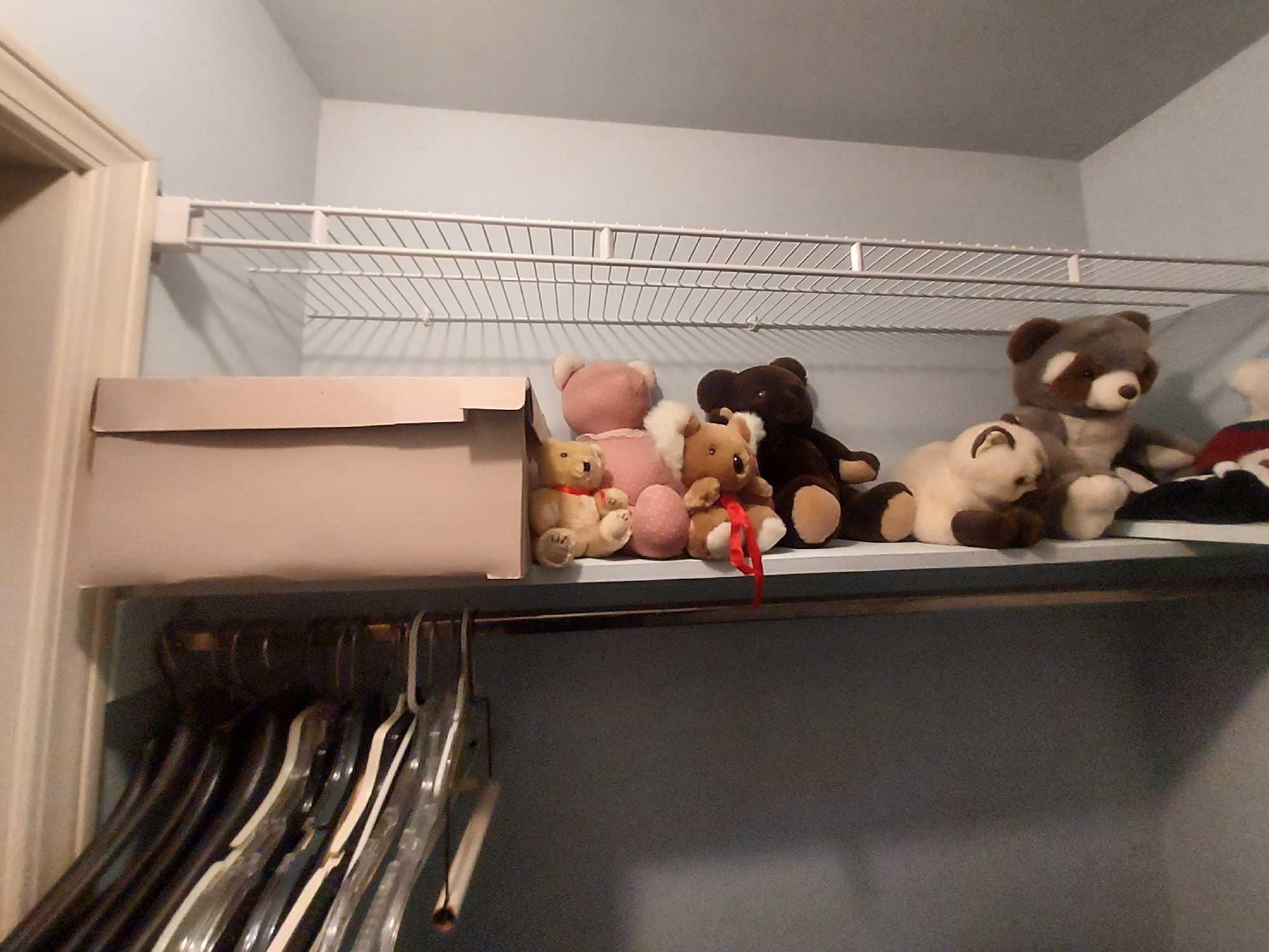 Contents of 2 Bedroom Closets - Workout Equipment, Stuffed Animals, Desk Chair, Fabrics, Books, &