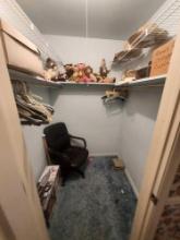 Contents of 2 Bedroom Closets - Workout Equipment, Stuffed Animals, Desk Chair, Fabrics, Books, &