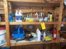 Wooden Shelving Section Contents - Oils, Sprays, Building Copper Wire, Tool Accessories, & more