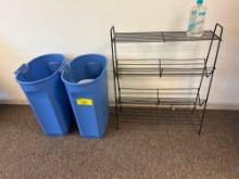 Trash Cans and Metal Shelf