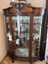 Vintage Oak Curved Glass Front China Cabinet