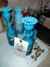 Early Blue Milk Glass Bottles 1 Stopper Repaired