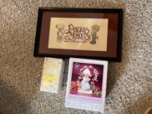 (2) Precious Moments Figurines and Needle Point Framed