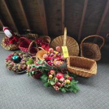 Large Assortment of Baskets & Holiday Decor