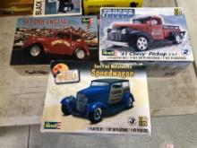 Revell model kits. Chevy truck, Speed wagon and Ford Anglia